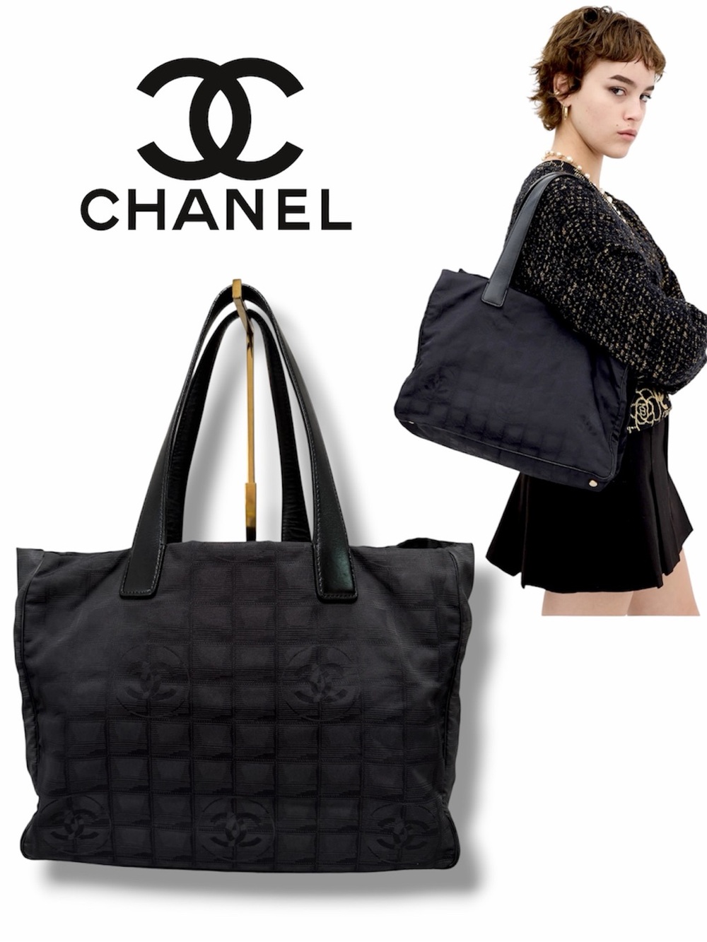 ✨CHANEL Black New Travel Line Tote Bag Authentic | Certificate of Authenticity